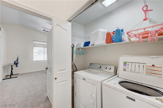 8250 Lincoln Valley St, Las Vegas, NV 89123 - clothes washing area with washing machine and dryer, light carpet, and baseboards