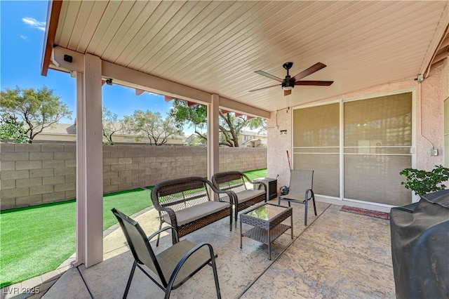 8250 Lincoln Valley St, Las Vegas, NV 89123 - view of patio / terrace featuring a fenced backyard and ceiling fan