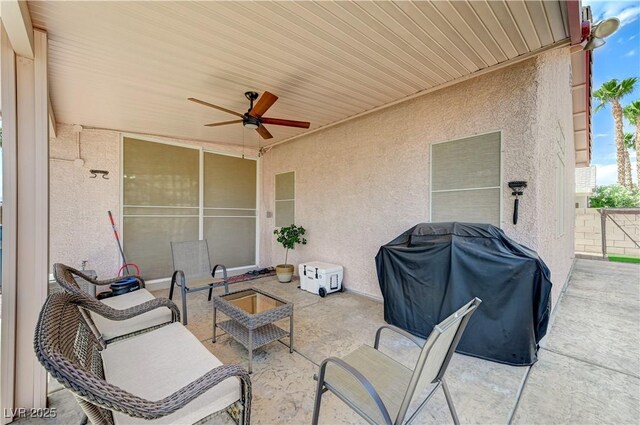 8250 Lincoln Valley St, Las Vegas, NV 89123 - view of patio / terrace with a ceiling fan, fence, and a grill