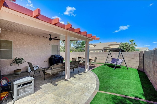 8250 Lincoln Valley St, Las Vegas, NV 89123 - view of yard with a ceiling fan, a patio, and outdoor dining area