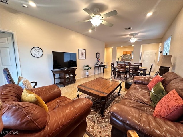 2558 Divine Sky Dr, Henderson, NV 89044 - living room featuring ceiling fan and light tile patterned floors