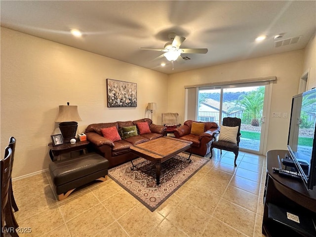 2558 Divine Sky Dr, Henderson, NV 89044 - living area with a ceiling fan, baseboards, and recessed lighting