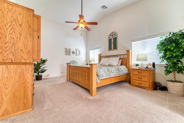 8137 Cape Flattery Ave, Las Vegas, NV 89147 - carpeted bedroom with a ceiling fan and high vaulted ceiling