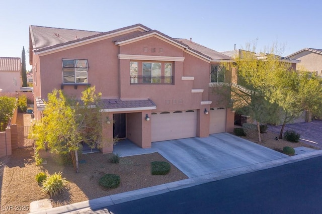 8137 Cape Flattery Ave, Las Vegas, NV 89147 - view of front of property with stucco siding, a garage, concrete driveway, a tile roof, and fence
