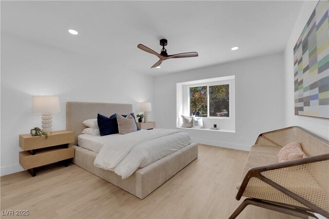2160 Pueblo Cir, Las Vegas, NV 89169 - bedroom featuring recessed lighting, light wood finished floors, baseboards, and a ceiling fan