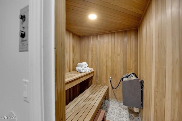 2160 Pueblo Cir, Las Vegas, NV 89169 - sauna / steam room featuring wooden walls and wooden ceiling