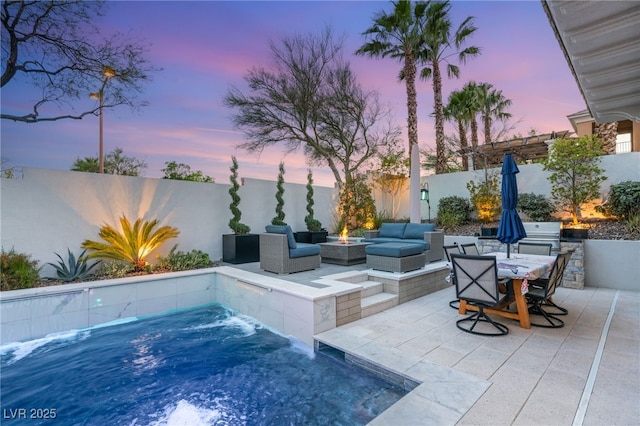10717 Beringer Dr, Las Vegas, NV 89144 - view of pool with an outdoor fire pit, a fenced backyard, and a patio area
