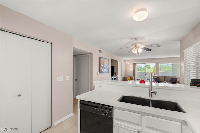 3125 N Buffalo Dr Unit 1103, Las Vegas, NV 89128 - kitchen with dishwasher, a sink, light countertops, light tile patterned floors, and ceiling fan
