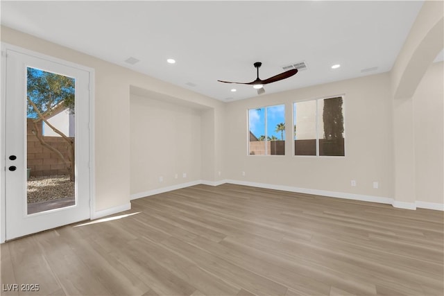 177 Rocky Star St, Henderson, NV 89012 - empty room with ceiling fan, light wood finished floors, baseboards, and recessed lighting