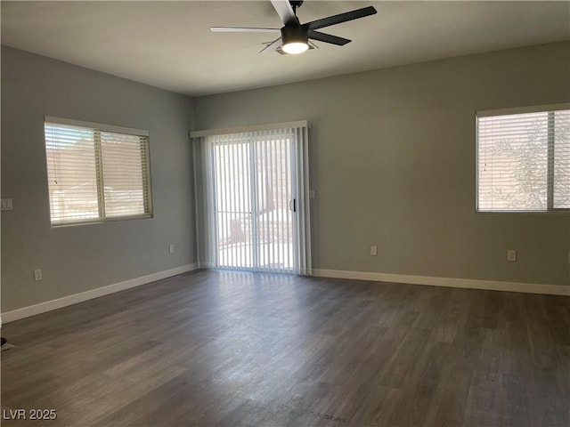 9333 Leaping Deer Pl Unit 103, Las Vegas, NV 89178 - spare room with healthy amount of natural light, ceiling fan, dark wood-type flooring, and baseboards