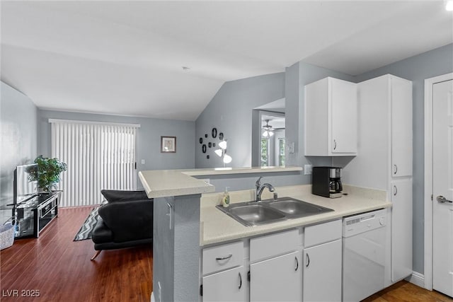 231 W Horizon Ridge Parkway Unit 1228, Henderson, NV 89012 - kitchen with dishwasher, a sink, a ceiling fan, dark wood-style flooring, and plenty of natural light