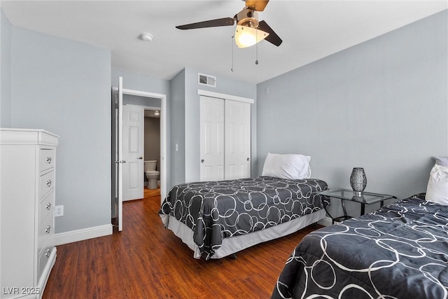 231 W Horizon Ridge Parkway Unit 1228, Henderson, NV 89012 - bedroom featuring wood finished floors, a closet, baseboards, and ceiling fan