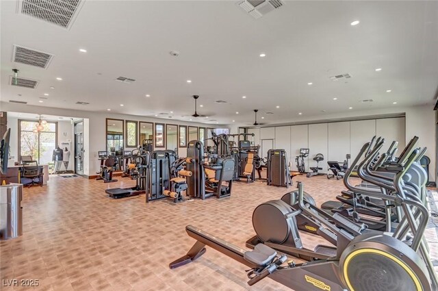 9903 Spinel Pl, Las Vegas, NV 89143 - workout area with recessed lighting and a ceiling fan