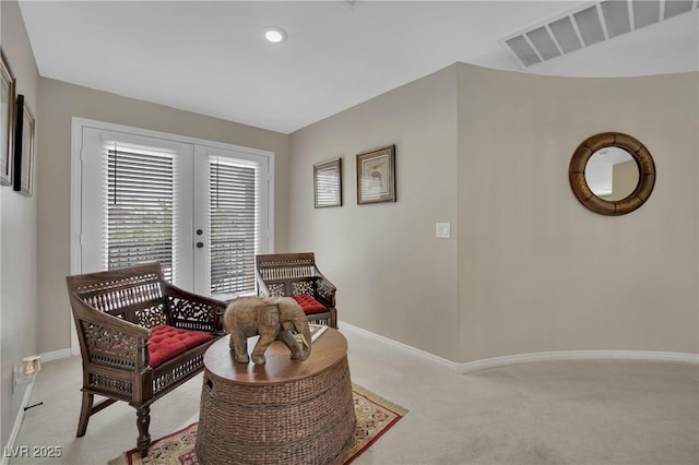9046 Barium Rock Ave, Las Vegas, NV 89143 - sitting room with light carpet, baseboards, french doors, and recessed lighting