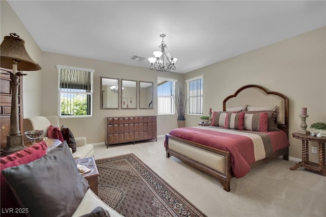 9046 Barium Rock Ave, Las Vegas, NV 89143 - bedroom with a chandelier, baseboards, and carpet floors