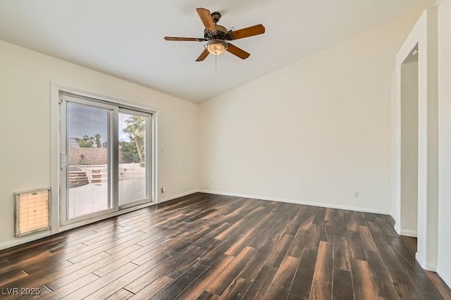3619 Bixbee Ct, Las Vegas, NV 89129 - spare room with dark wood-style floors, baseboards, a ceiling fan, and lofted ceiling