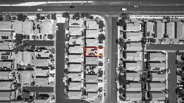 aerial perspective of suburban area with property parcel outlined