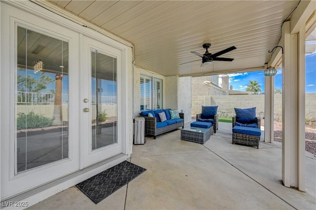 4 Tarryall Ter, Henderson, NV 89074 - view of patio featuring french doors, ceiling fan, and an outdoor hangout area