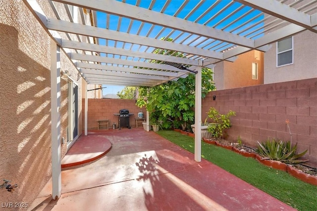 view of patio featuring a fenced backyard and grilling area