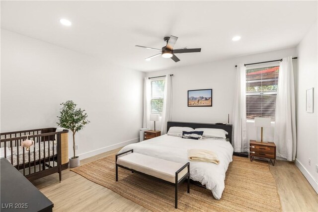 8317 Fritzen Ave, Las Vegas, NV 89131 - bedroom with light wood-type flooring, recessed lighting, baseboards, and ceiling fan