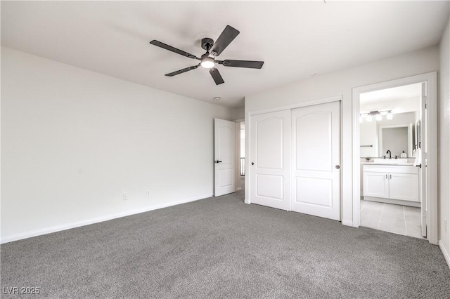 3065 Blue Monaco St, Las Vegas, NV 89117 - unfurnished bedroom featuring carpet, a closet, ensuite bath, and ceiling fan