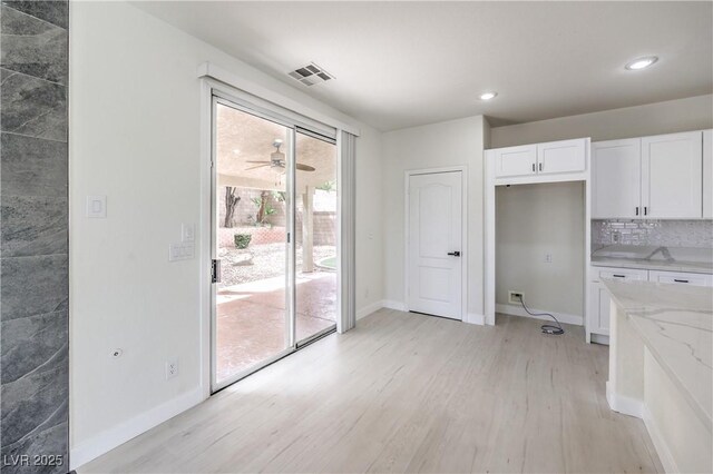 3065 Blue Monaco St, Las Vegas, NV 89117 - unfurnished dining area featuring light wood-style floors, a ceiling fan, and recessed lighting
