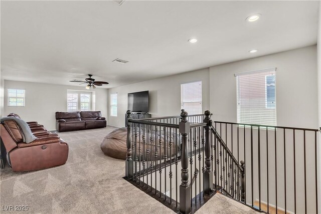 7545 Fontera Ct, Las Vegas, NV 89139 - carpeted living room with recessed lighting and a ceiling fan