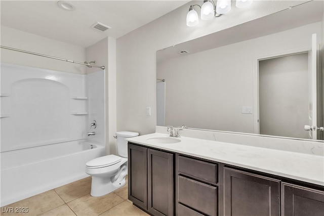 7545 Fontera Ct, Las Vegas, NV 89139 - bathroom featuring toilet, vanity, tile patterned flooring, and shower / tub combination