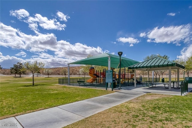 view of home's community with a yard and a gazebo