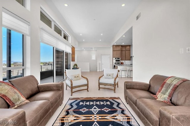 living area with recessed lighting