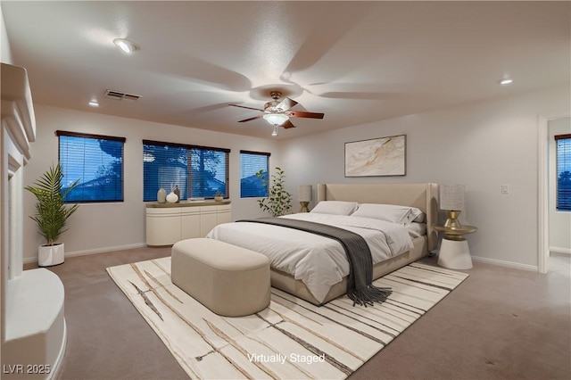386 Wiseton Ave, Las Vegas, NV 89183 - carpeted bedroom with baseboards, a ceiling fan, and recessed lighting