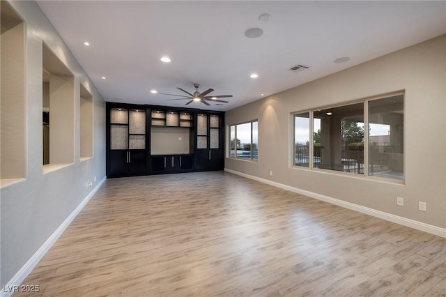2900 Valvent Ct, Henderson, NV 89044 - unfurnished living room featuring wood finished floors, baseboards, recessed lighting, and a ceiling fan