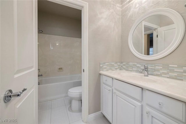 2900 Valvent Ct, Henderson, NV 89044 - full bath featuring vanity, tile patterned flooring, toilet, bathtub / shower combination, and tasteful backsplash