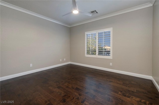2900 Valvent Ct, Henderson, NV 89044 - unfurnished room with ceiling fan, crown molding, dark wood-type flooring, and baseboards