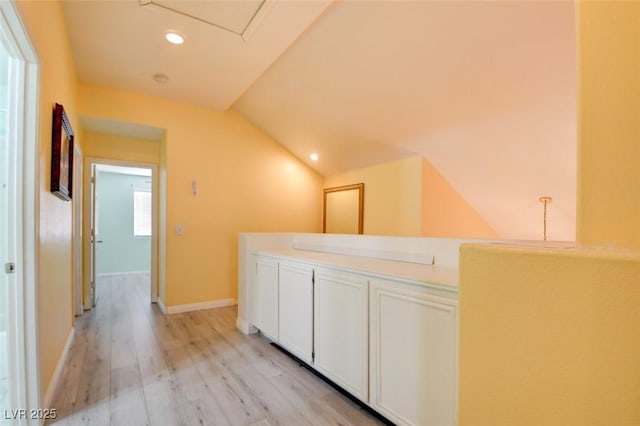 8370 Lost Lake Ct, Las Vegas, NV 89147 - hall with light wood-style floors, lofted ceiling, baseboards, and recessed lighting