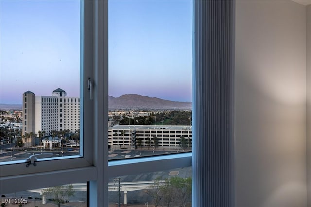 city view with a mountain backdrop