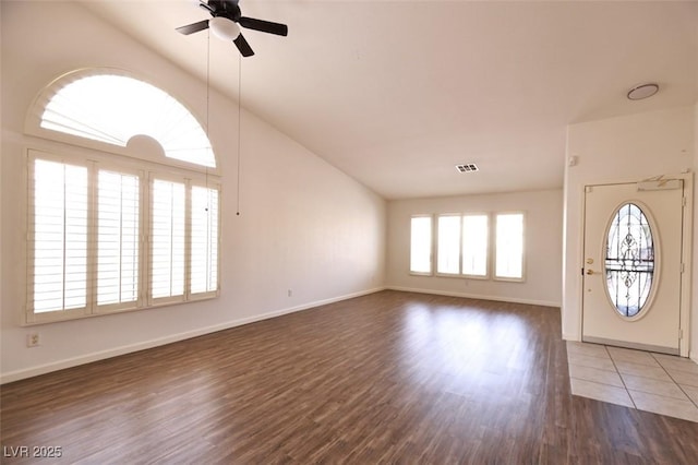 6016 Bungalow Bay St, Las Vegas, NV 89130 - entrance foyer featuring a ceiling fan, vaulted ceiling, wood finished floors, and baseboards