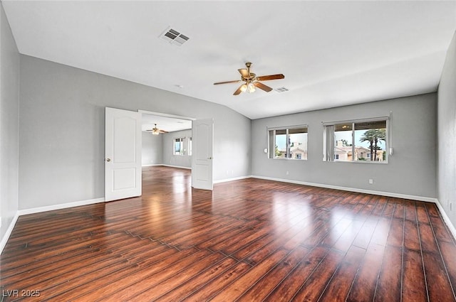 10135 Diving Duck Ave, Las Vegas, NV 89117 - empty room with a ceiling fan, plenty of natural light, wood finished floors, baseboards, and lofted ceiling