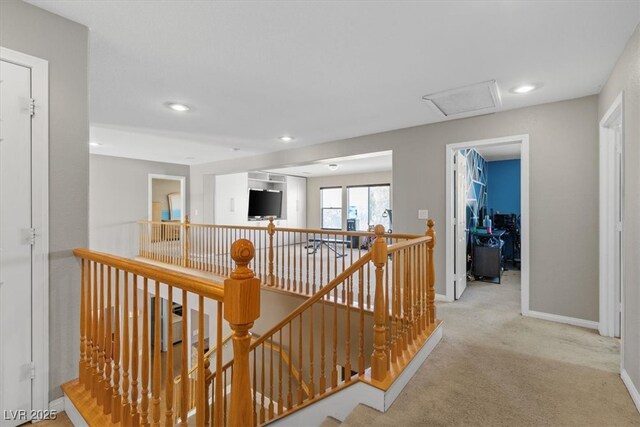 8723 Melissa Meadows St, Las Vegas, NV 89131 - corridor featuring an upstairs landing, carpet, baseboards, recessed lighting, and attic access