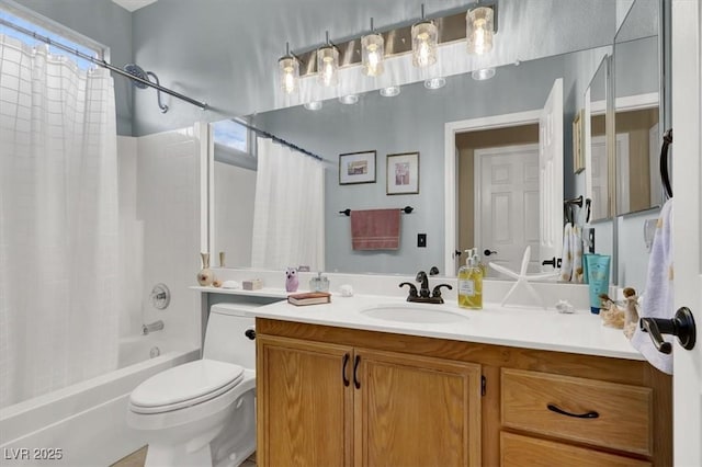 10046 Floragold Ct, Las Vegas, NV 89147 - bathroom with toilet, shower / bathtub combination with curtain, and vanity