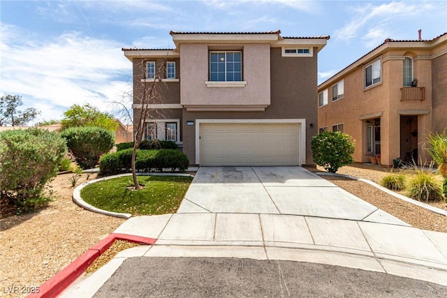 4705 Delicate Arch Ct, North Las Vegas, NV 89031 - traditional-style home with stucco siding, driveway, a garage, and a tiled roof