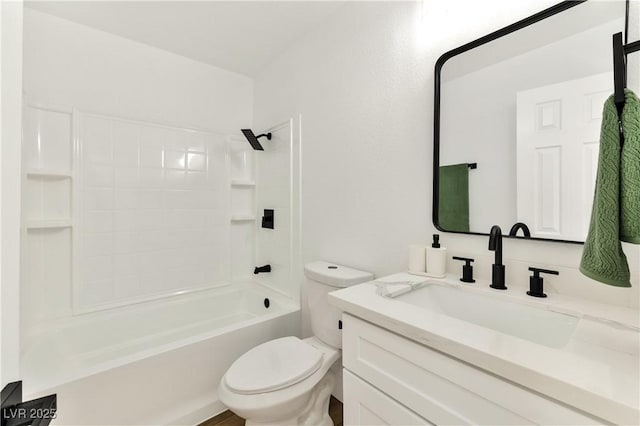 full bathroom with toilet,  shower combination, and vanity