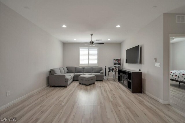 205 Piedmont Alps St, Henderson, NV 89012 - living room featuring light wood-type flooring, ceiling fan, and recessed lighting