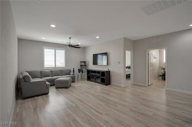 205 Piedmont Alps St, Henderson, NV 89012 - living area with light wood-type flooring, a ceiling fan, recessed lighting, and baseboards