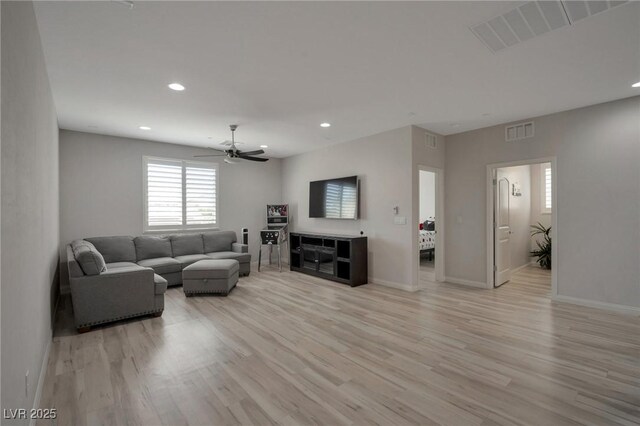 205 Piedmont Alps St, Henderson, NV 89012 - living room featuring light wood-style flooring, ceiling fan, and recessed lighting