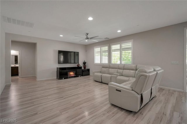 205 Piedmont Alps St, Henderson, NV 89012 - living area with a ceiling fan, light wood finished floors, baseboards, and recessed lighting