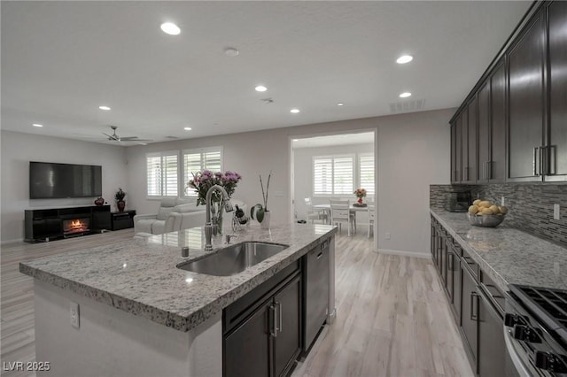 205 Piedmont Alps St, Henderson, NV 89012 - kitchen with a sink, appliances with stainless steel finishes, recessed lighting, plenty of natural light, and a ceiling fan