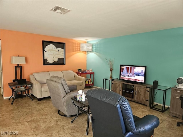 living room with light tile patterned floors