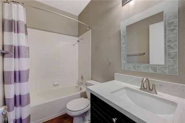 971 Whispering Grove Ave, Las Vegas, NV 89123 - full bath featuring shower / tub combo, vanity, wood finished floors, and a textured wall