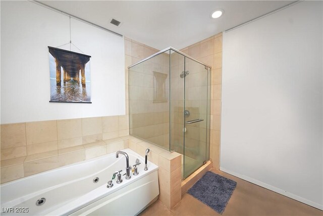 900 Las Vegas Blvd Unit 715, Las Vegas, NV 89101 - full bath featuring a stall shower, a garden tub, and recessed lighting